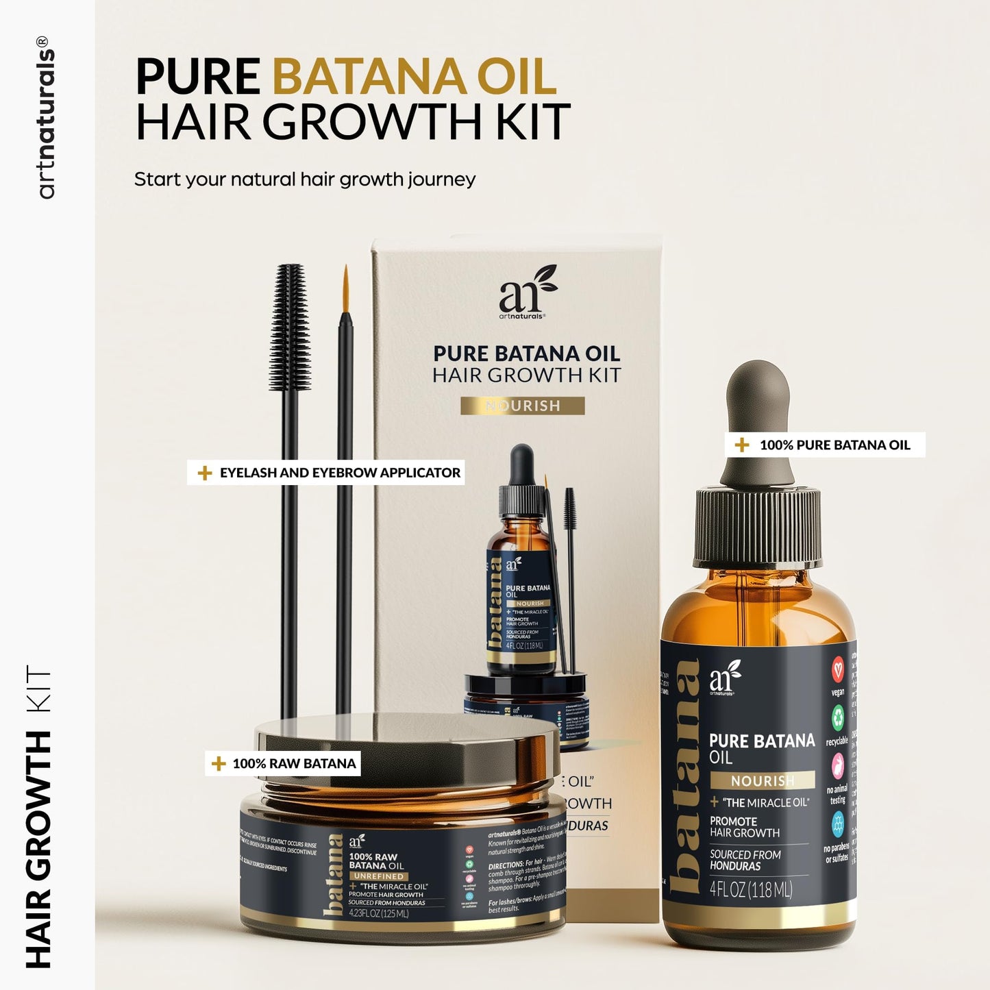 Batana Oil Hair Growth Set – 100% Pure & Unrefined from Honduras | Includes 4oz Oil, 4.2oz Paste, Lash Wand & Brow Brush | Dr. Sebi Inspired