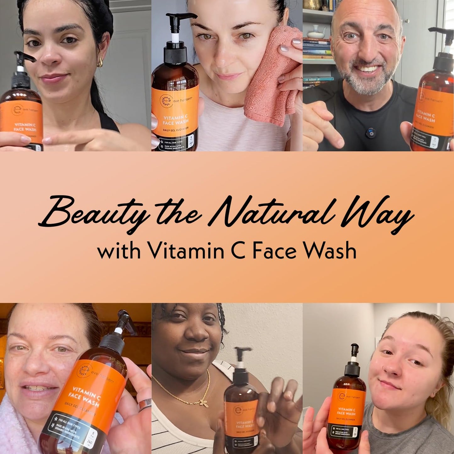 Vitamin C Face Cleanser 8 oz – Gentle Gel for Uneven Skin, Age Spots & Fine Lines, with Aloe Vera, Green Tea & Ginseng