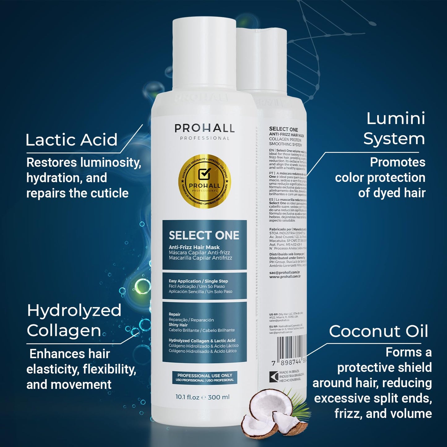 PROHALL Select One Brazilian Keratin Treatment 10.1oz | Formaldehyde-Free Blowout Complex | Smooth, Straighten & Repair Hair at Home