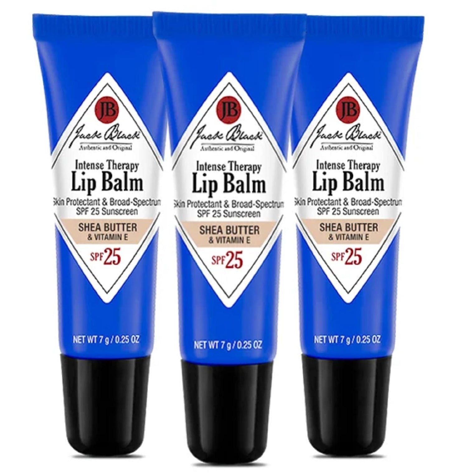 Jack Black Intense Therapy Lip Balm SPF 25, 0.25 Oz (Pack of 3) – Shea Butter & Vitamin E, Hydrating Lip Moisturizer for Dry Lips