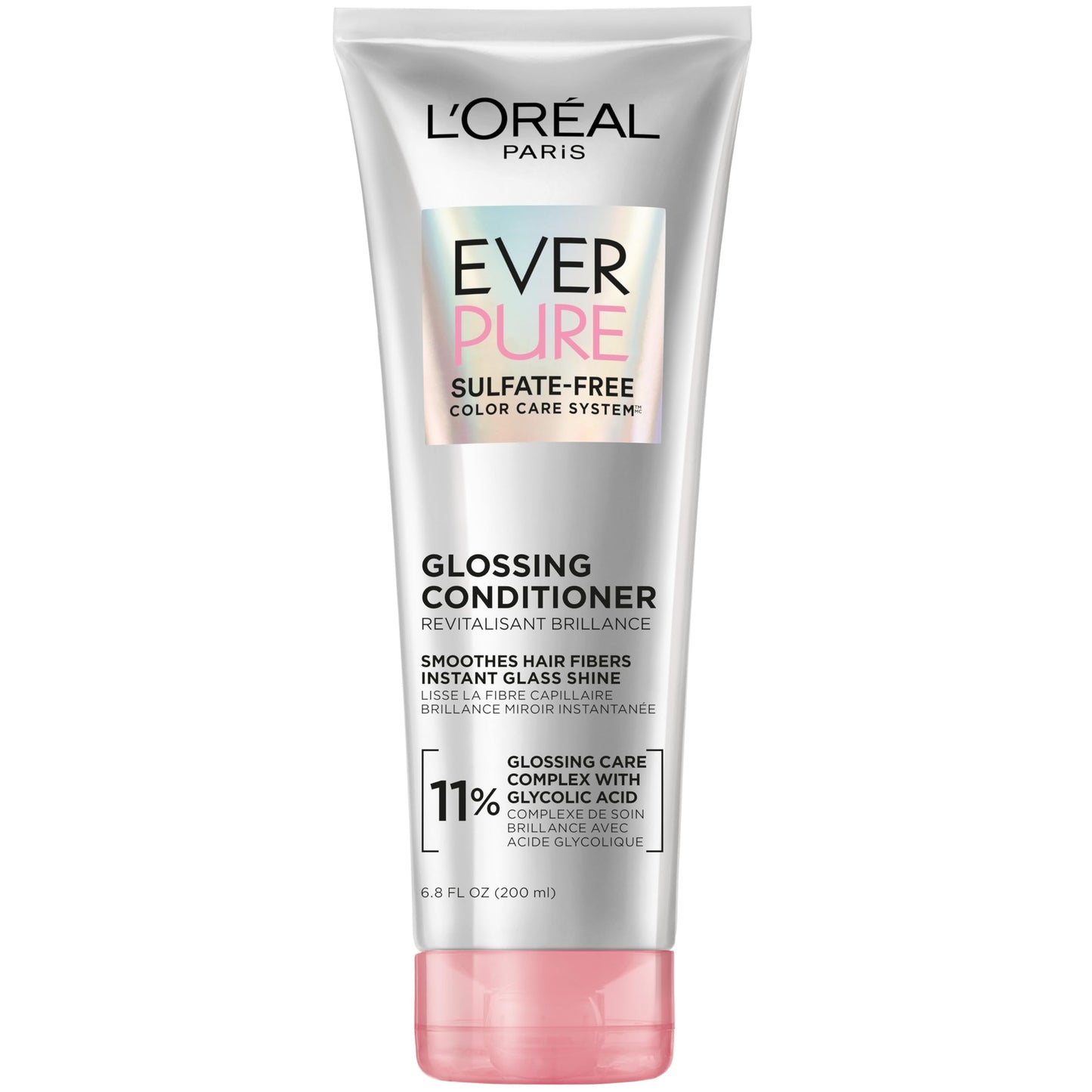 L'Oreal Paris Glossing Sulfate Free Conditioner with Glycolic Acid, Hair Care for Lasting Shine and Smoothness for Dull, Dry Hair, EverPure, 6.8 Fl Oz