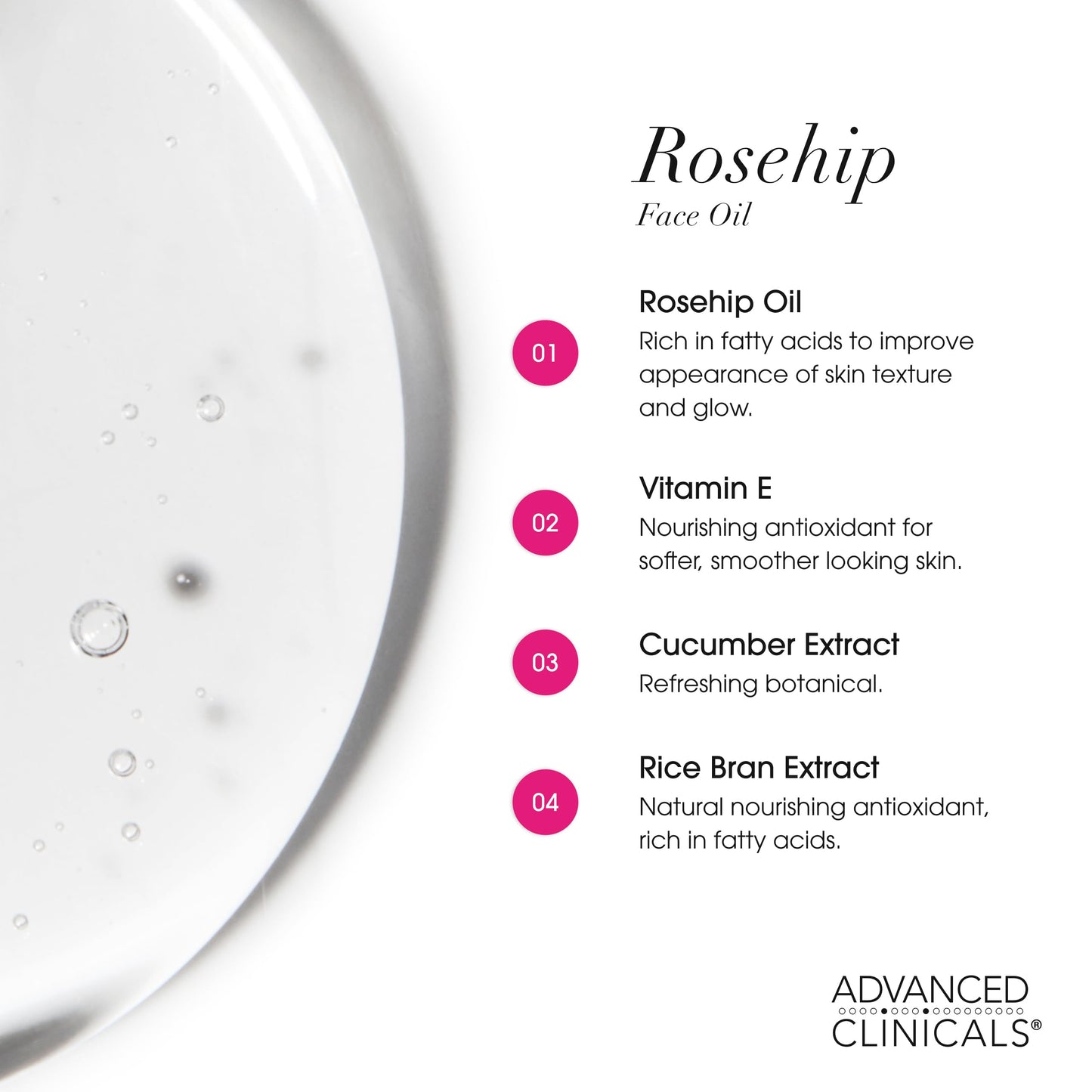 Advanced Clinicals Rosehip Oil Face Serum with Vitamin E & Botanicals – Moisturizes, Reduces Dark Spots, Wrinkles, Fine Lines, 1.8 fl oz