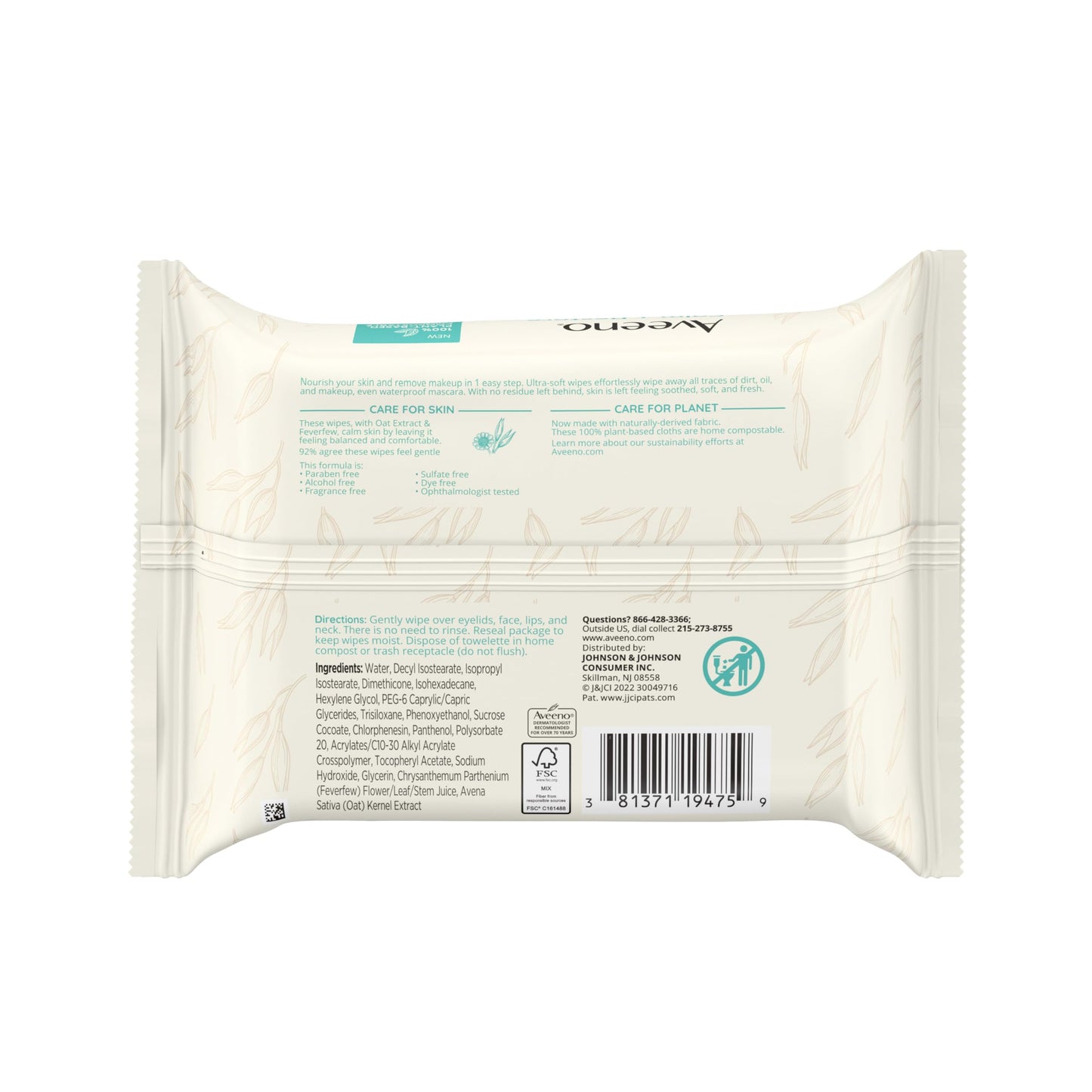 Aveeno Calm + Restore Unscented Makeup Remover Wipes – Fragrance & Alcohol-Free, Oat & Feverfew Soothing Facial Towelettes, 25 ct