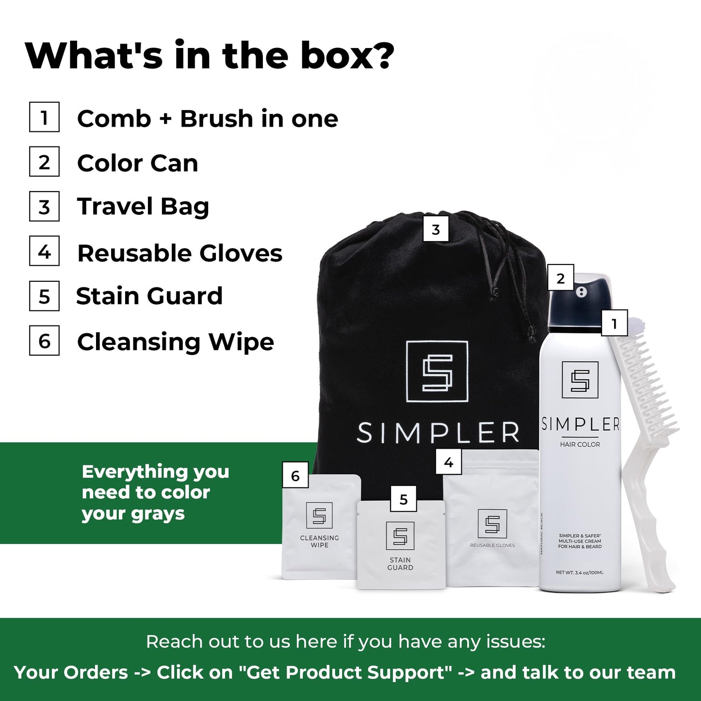 Simpler Men's Hair Color Kit - Full Gray Coverage - Natural Black & Beard Dye - Easy Application for 100% Gray Hair - Natural Black