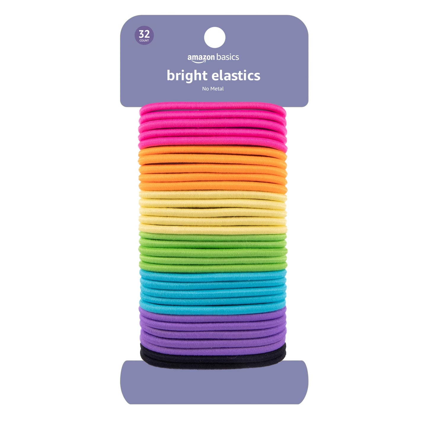 Amazon Basics Pony Tail Hair Ties - Bright 4 MM Elastics for All Types, 32 Count