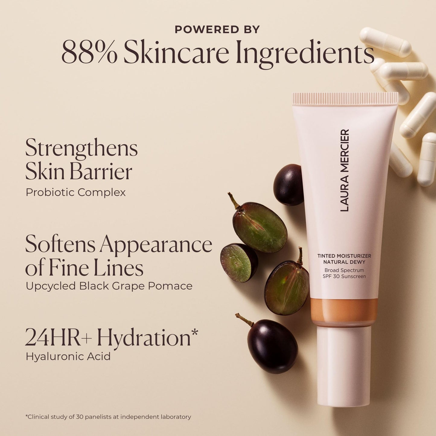 Laura Mercier Tinted Moisturizer SPF 30 – Natural Dewy Finish, 24HR Hydration, Sheer to Light Buildable Coverage, Skin Tint, Sand