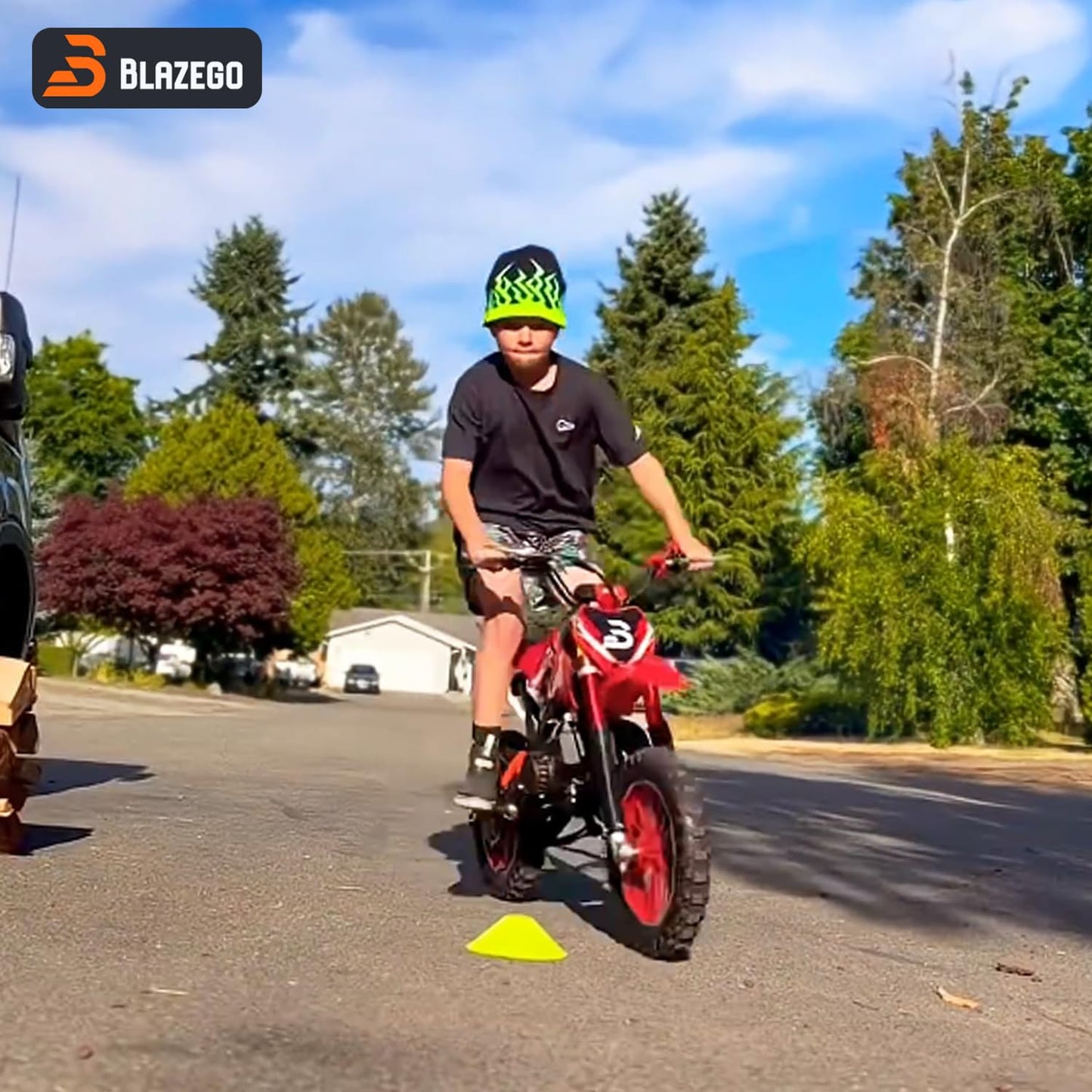 BLAZEGO 49cc Gas-Powered Kids Dirt Bike, 2-Stroke Mini Motorcycle with Off-Road Tires, Disc Brakes, Shock Absorption & Soft Seat, Ages 8-14, Blue