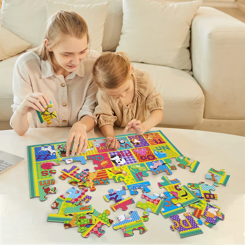 48-Piece Animal Alphabet Floor Puzzle – A-Z Learning Game with Vivid Animal Designs, Educational Toy for Toddlers & Preschool Kids Ages 3+
