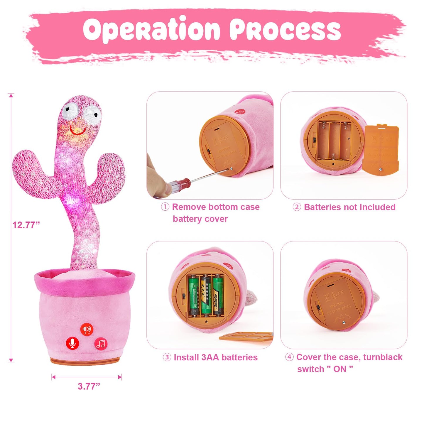 SANJOIN Dancing Talking Cactus Toy – Volume Adjustable, Mimics & Records, Sings English Songs, Tummy Time Baby Toys & Gifts