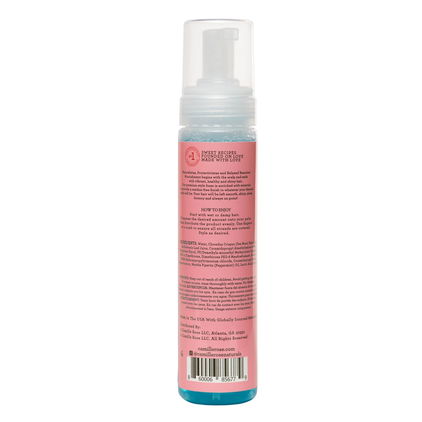 Camille Rose Mint Condition Style and Set Foam, with Aloe Vera and Sea Moss, for Extra Hold, Frizz Free Shine, and All Hair Types, 8 fl oz