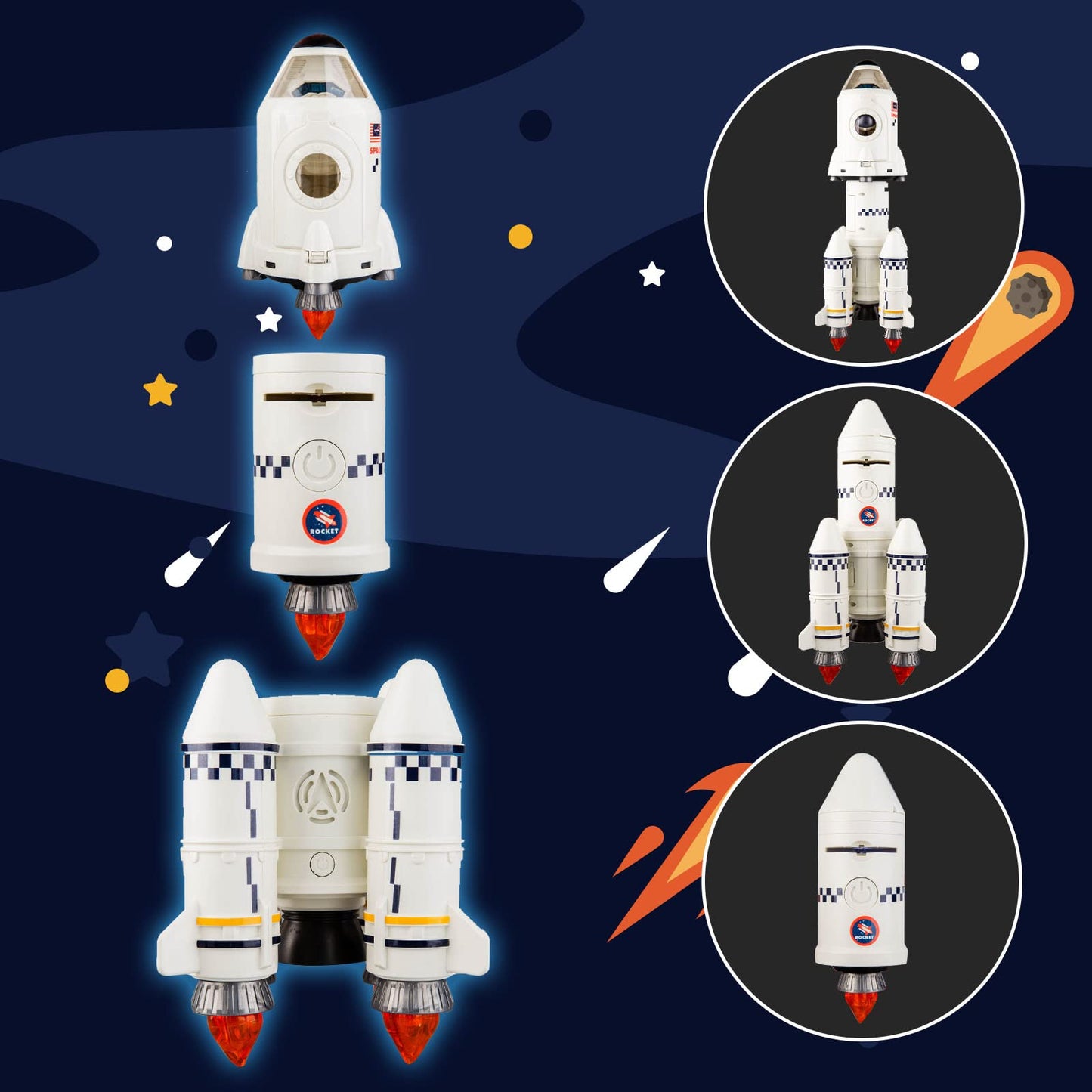 WAKAKAC Space Rocket Toys for Kids - 5-in-1 Adventure Set with 2 Astronauts, Projection Lamp & Space Shuttle Model Gift for Boys & Girls 3+