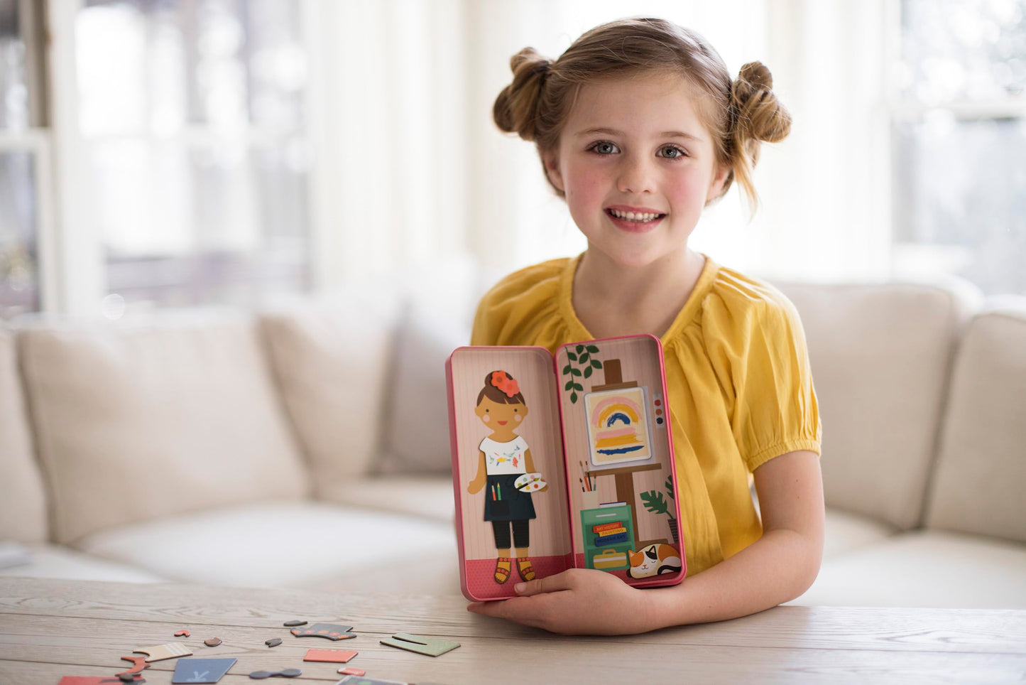 Petit Collage Shine Bright Studio Dress Up Game - Magnetic Board with Mix & Match Pieces, Ideal for Ages 3+, Includes 2 Scenes & 25 Creative Pieces