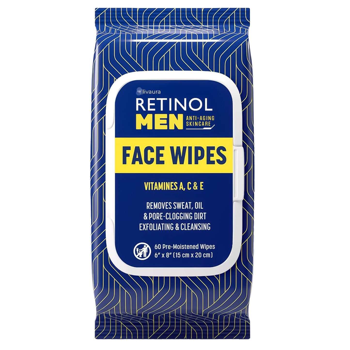 LIVAURA Retinol Men Facial Wipes – Anti-Aging Cleansing Towelettes, Removes Sweat, Oil & Dirt, No Residue, 60 Count