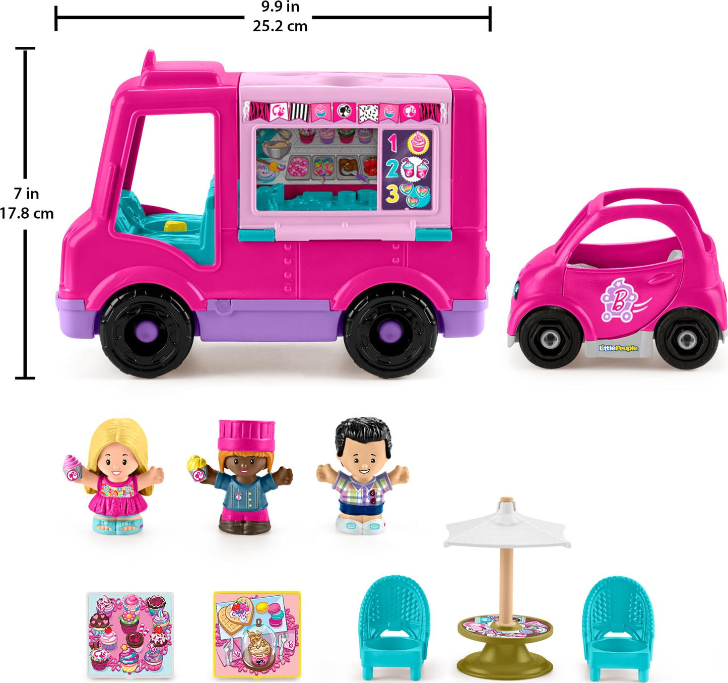 Fisher-Price Little People Barbie Toddler Toy Cupcake Truck Musical Playset with 9 Pieces for Pretend Play Kids Ages 18+ Months (Amazon Exclusive)