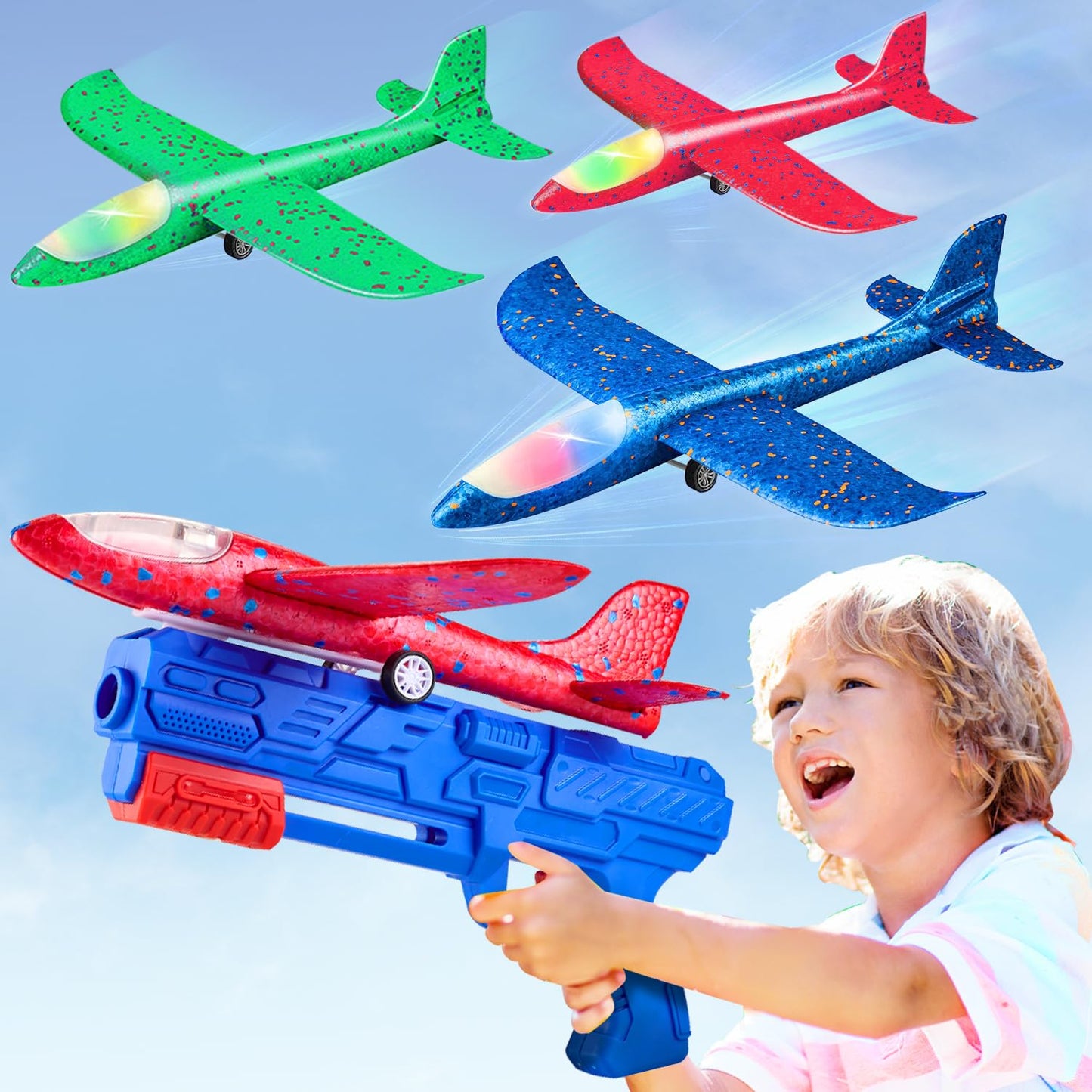 Neoot 3-Pack Airplane Launcher Toys for Kids Ages 3-12 – Glider Planes with 2 Flight Modes, Outdoor Fun & Educational Birthday Gift