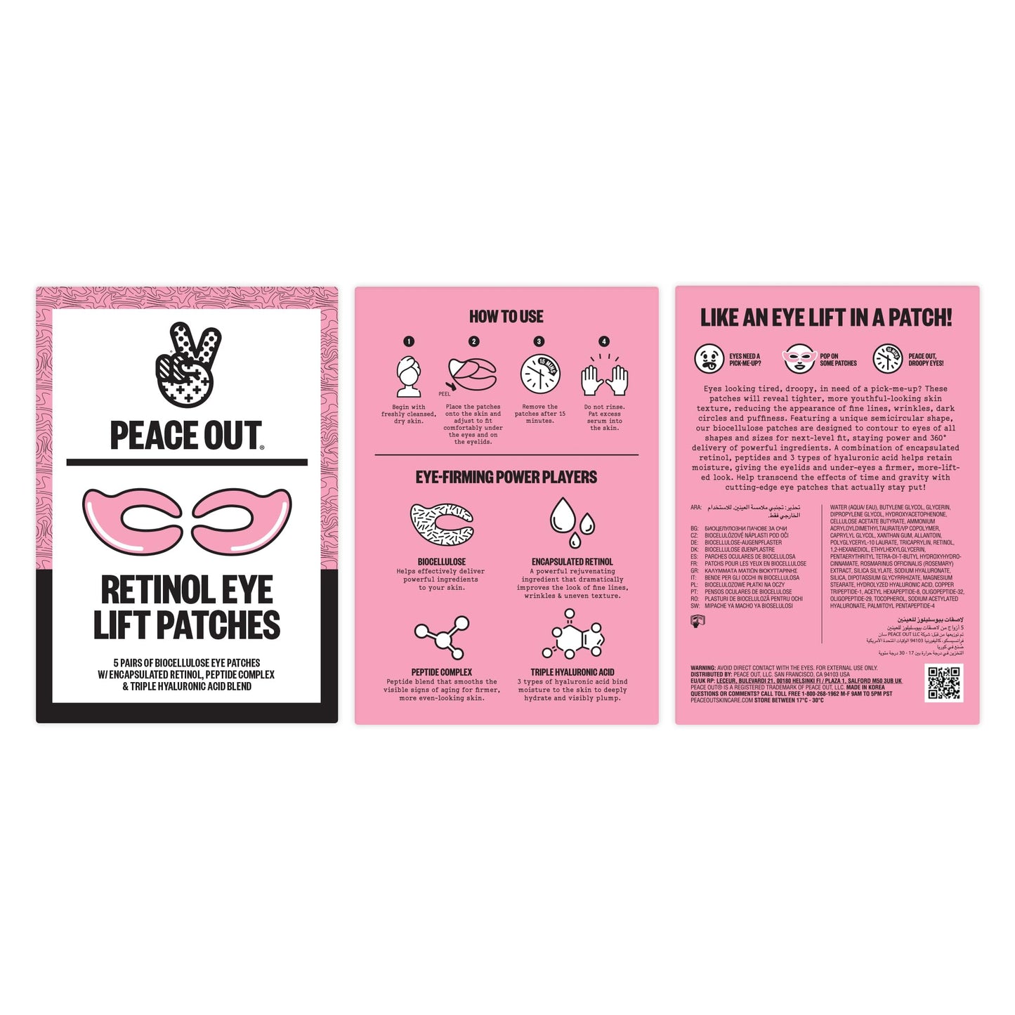 PEACE OUT Retinol Eye Lift Patches to Lift, Firm and Revitalize Tired Eyes, 360° Coverage Targets Fine Lines & Wrinkles, 5 Count