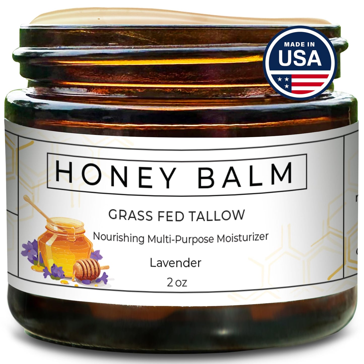 Really Good Blends Tallow & Honey Balm, Organic Body Butter with Grass-Fed Beef Tallow, Soothing All-Natural Moisturizer 2oz Lavender
