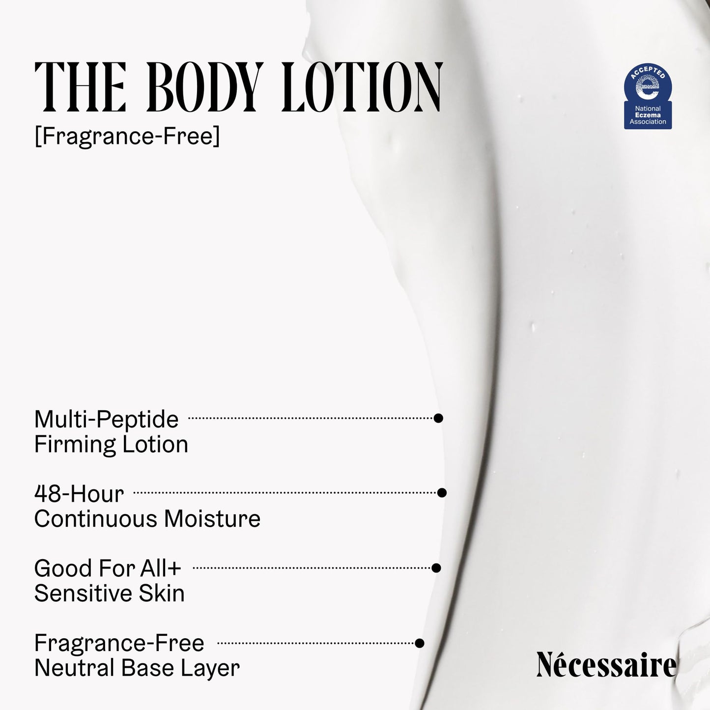 Nécessaire Fragrance-Free Body Lotion – Unscented Multi-Peptide Moisturizer for Women & Men, Non-Comedogenic, Sensitive Skin, 200ml