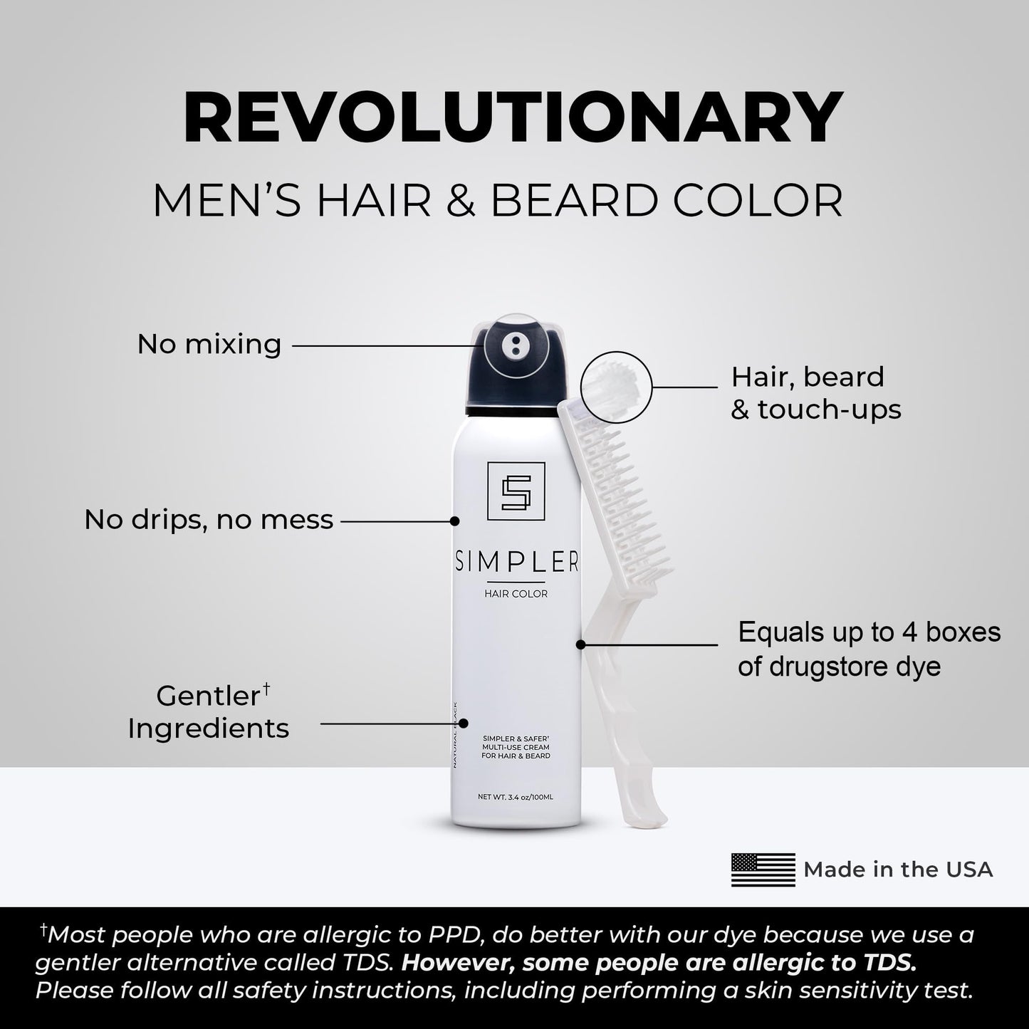 Simpler Men's Hair Color Kit - Full Gray Coverage - Natural Black & Beard Dye - Easy Application for 100% Gray Hair - Natural Black