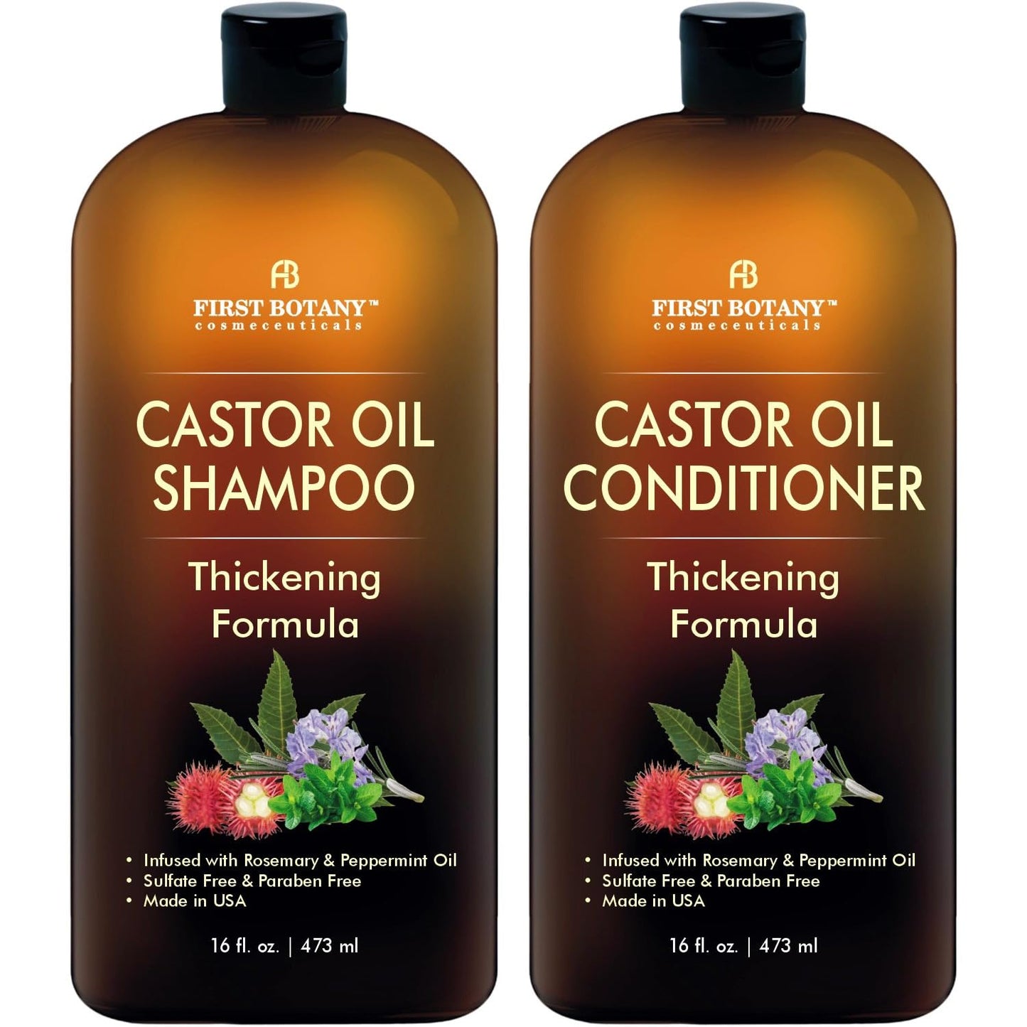 Castor Oil Shampoo & Conditioner Set – Anti Hair Loss & Thinning, Thickening Formula for Hair Regrowth, Sulfate Free, Anti Dandruff, 16 oz