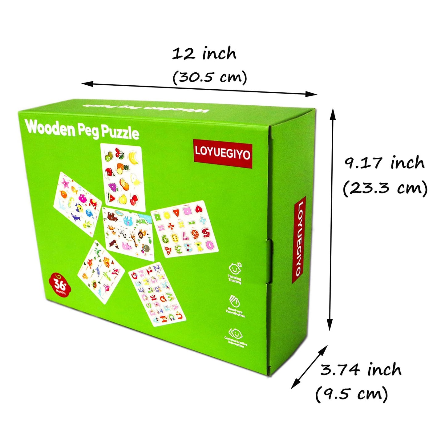 LOYUEGIYO 6PCS Toddler Wooden Peg Puzzles – Educational Sensory Toy for Kids Ages 2-5, Includes Dinosaur, Ocean, Alphabet, Numbers & More