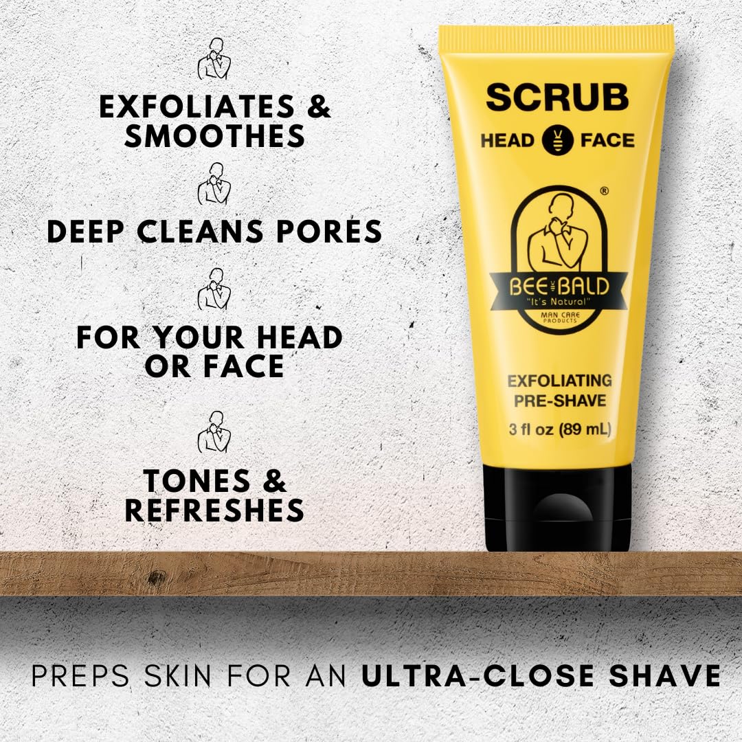 Bee Bald SCRUB Pre-Shave Exfoliator – Deep Clean, Remove Dirt, Oil & Flaky Skin, Prep for Super Close Shave, 3 fl oz