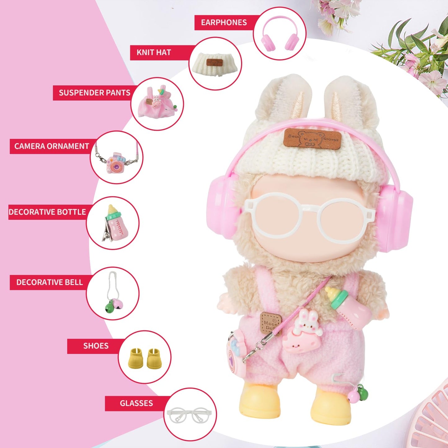 8-Piece Set Dolls Clothes(NO Doll), 17cm Dolls Cute Outfit Accessories, Small Clothes Set for Doll, Gift for Women(Pink)