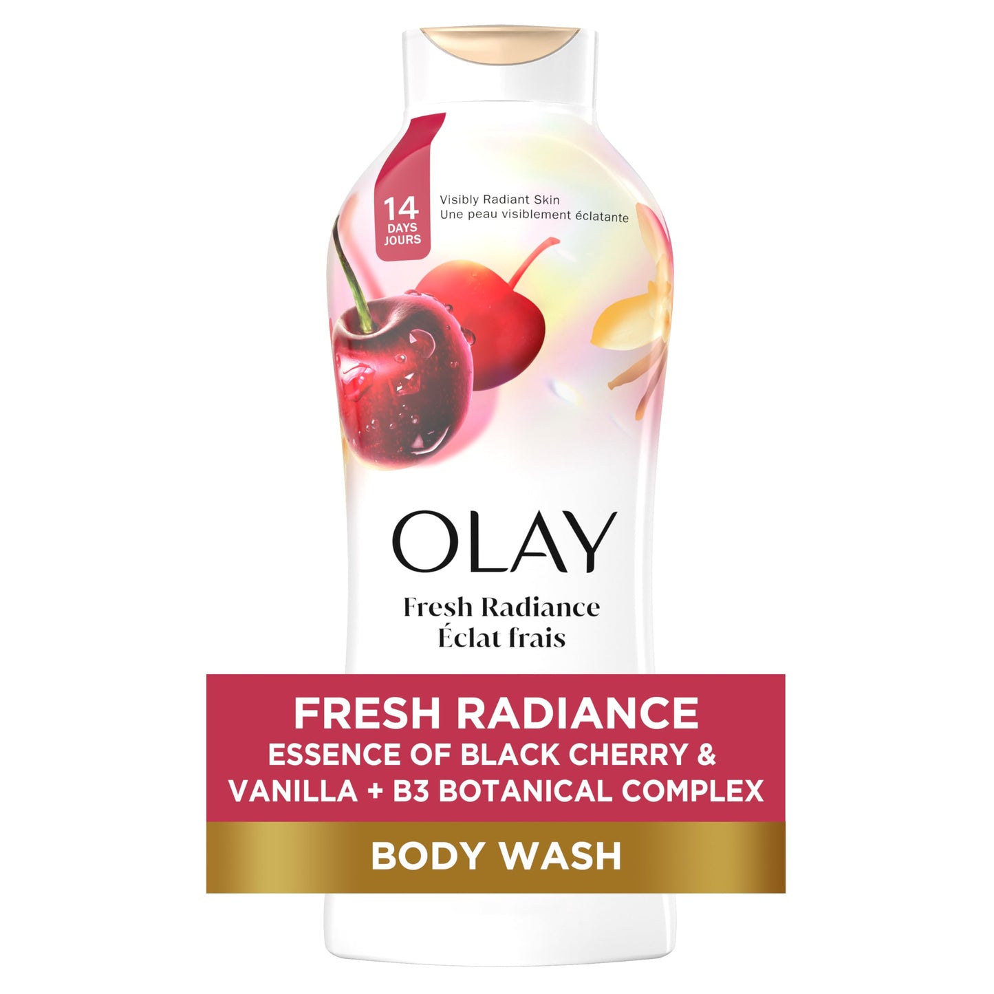 Olay Fresh Radiance Body Wash for Women, Plant-Based Cleanser with B3 Botanical Complex, Black Cherry & Vanilla, 22 fl oz, All Skin Types