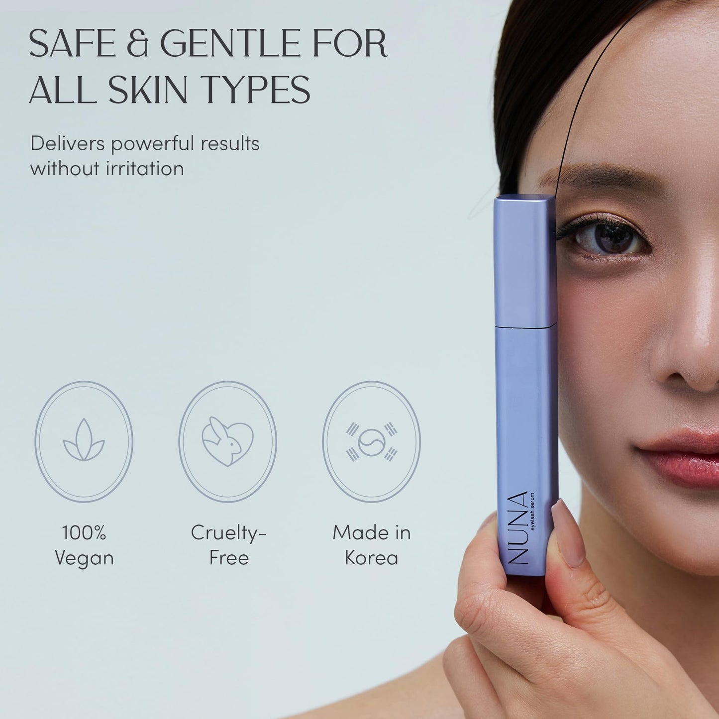 NUNA Eyelash & Eyebrow Growth Serum 6ml – Biotin, Korean Peptides & Natural Extracts – Promotes Longer, Fuller Lashes & Brows, 6-Month Supply