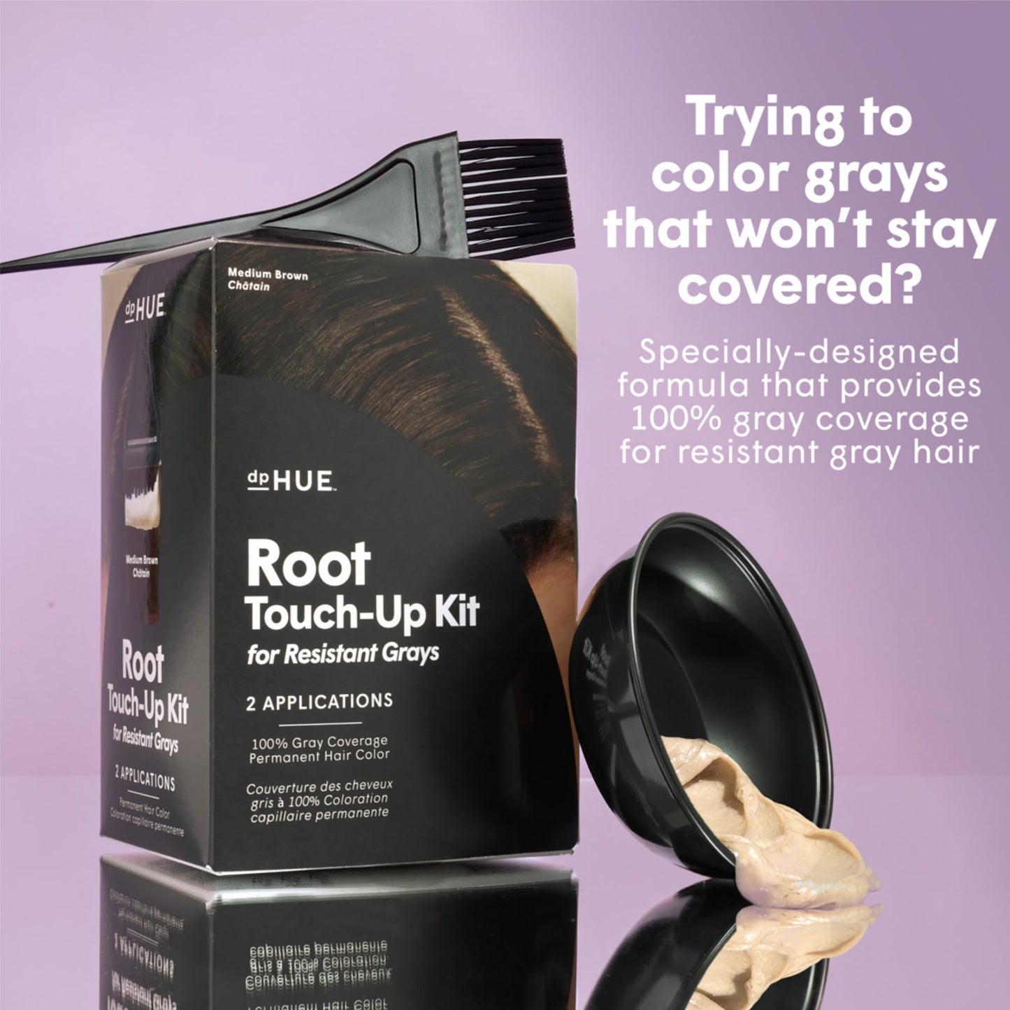 dpHUE Root Touch-Up Kit Dark Brown - Covers Stubborn Resistant Gray Hair Permanently - 2 Applications, Vegan & Leaping Bunny Certified