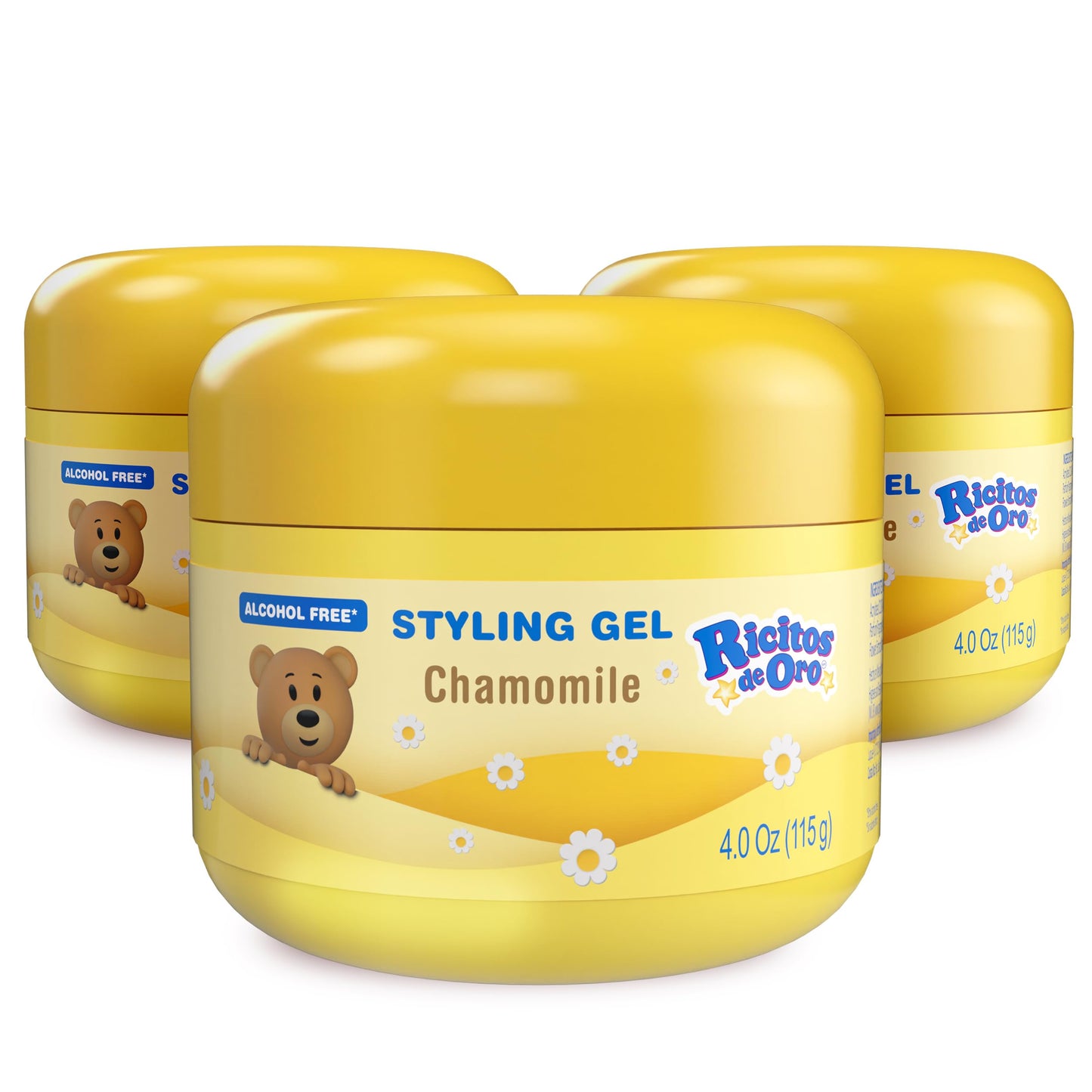 Ricitos de Oro Chamomile Hair Gel for Babies & Kids, Alcohol-Free, Non-Greasy, Hypoallergenic, Tear-Free, Gentle Daily Use, 4.05 Oz, 3-Pack
