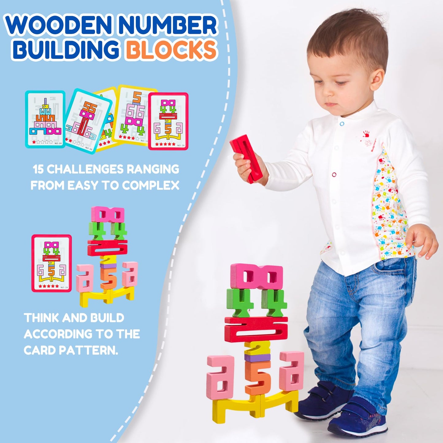 20Pcs Wooden Number Blocks – Montessori Math & Counting Learning Toy for Kids, Parent-Child Interaction, Educational Stocking Stuffer