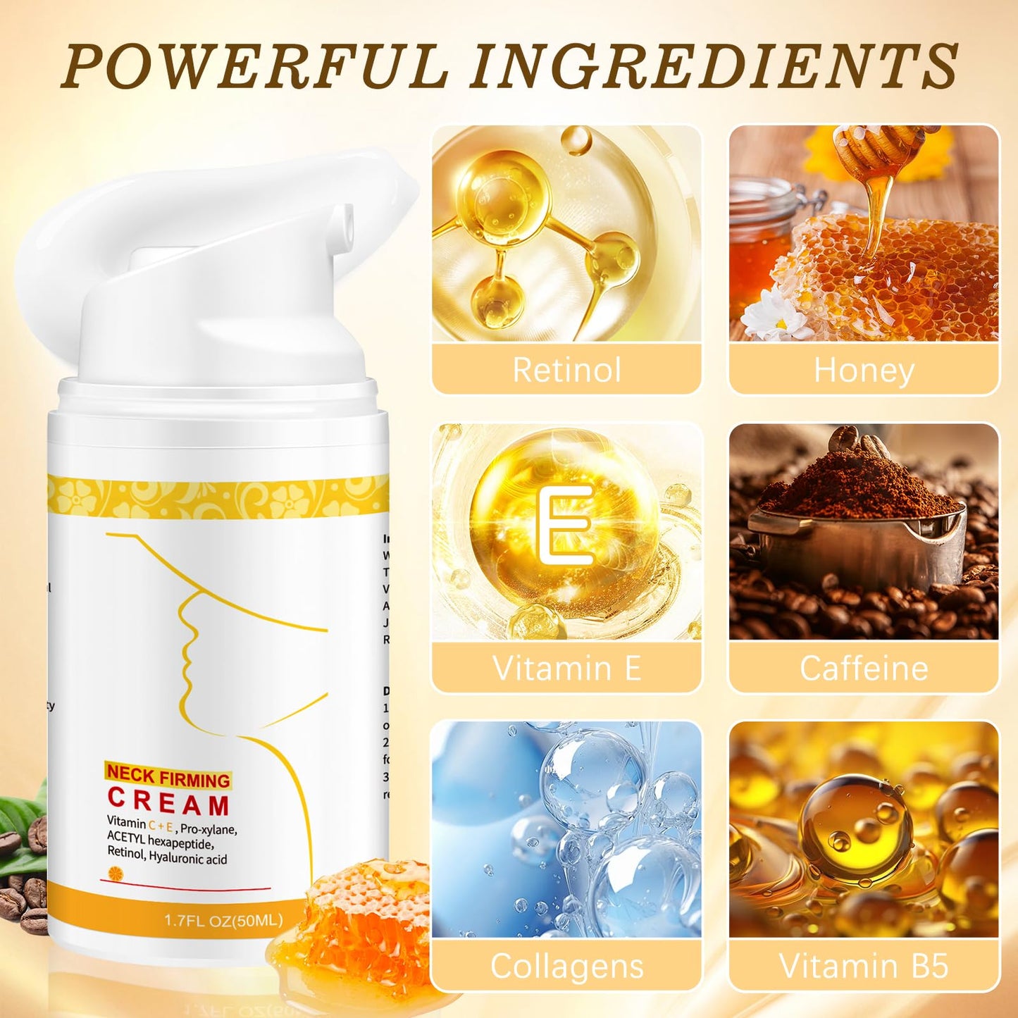 Gua Sha Neck Cream with Collagen, Retinol & Hyaluronic Acid – Anti-Aging Moisturizer for Neck & Décolleté, Lifting, Firming & Hydrating