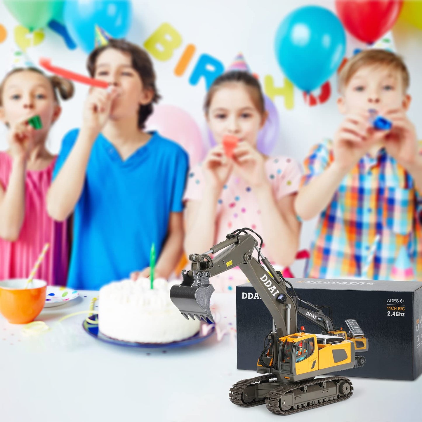 DDAI RC Excavator Toy for Kids – Rechargeable Remote Control Construction Digger with Metal Shovel, Gift for Boys Ages 3-12+