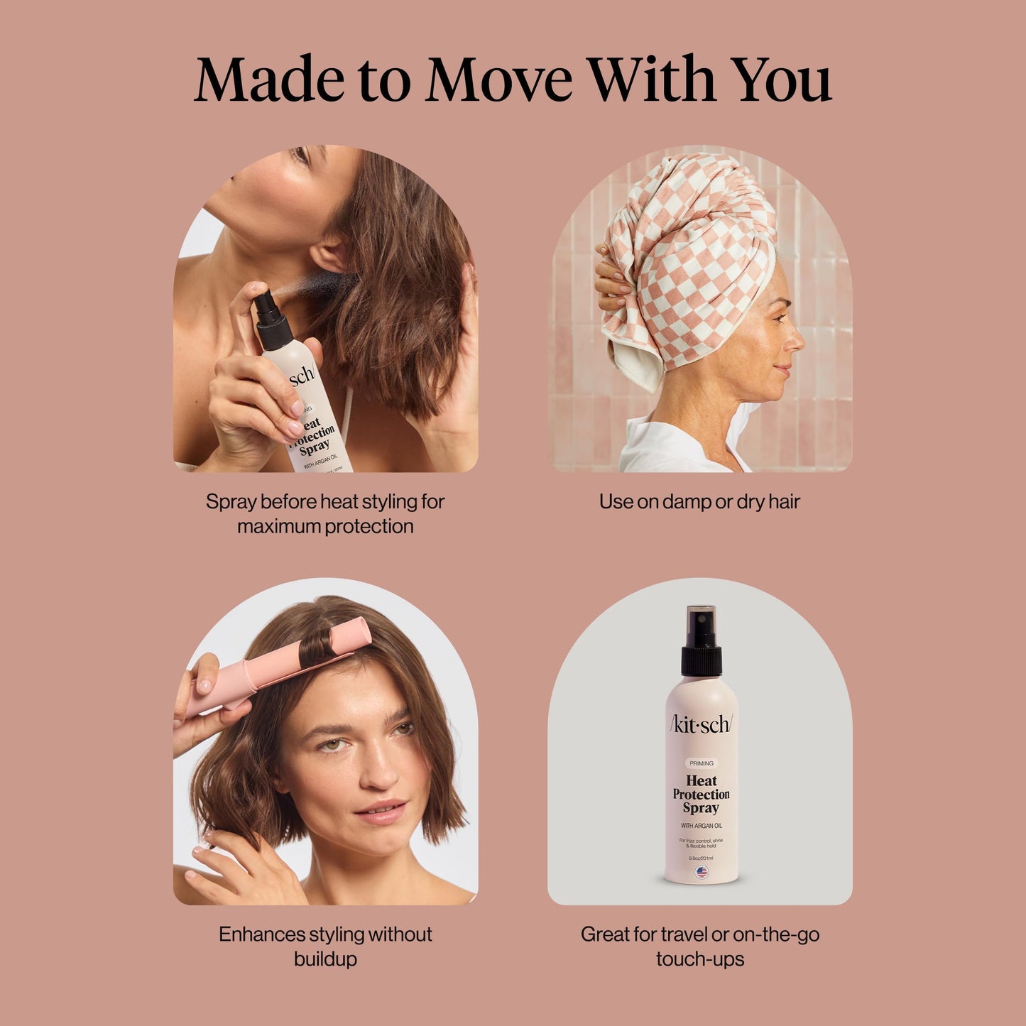 Kitsch Heat Protectant Spray for Hair with Argan Oil – Shields Up to 450°F – Fights Frizz, Adds Shine & Prevents Damage – 6.8 fl oz