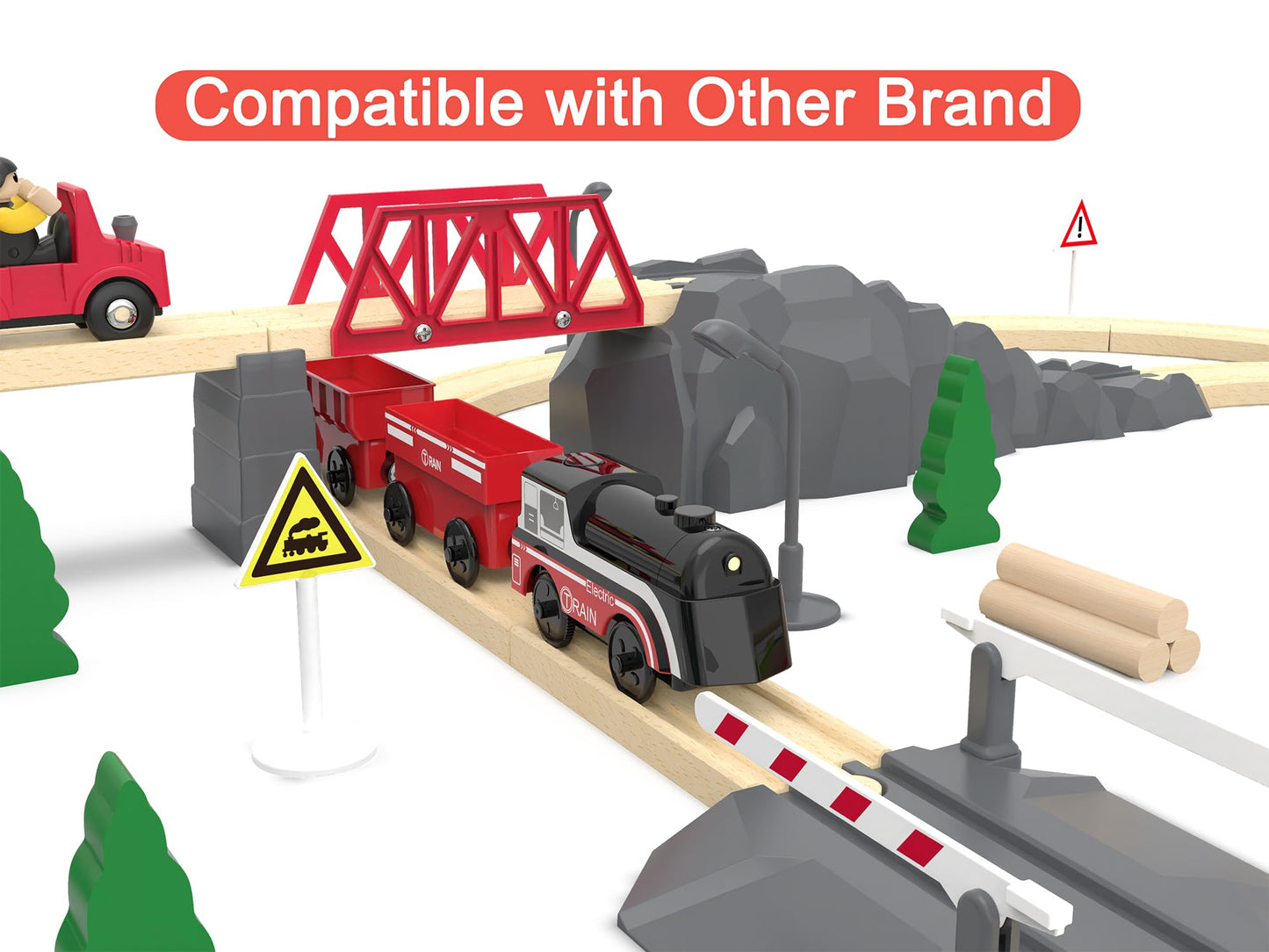 Battery Operated Train Set for Wooden Tracks – 3Pcs Motorized Electric Trains for Toddlers Ages 3+, Compatible with Thomas, Brio & More