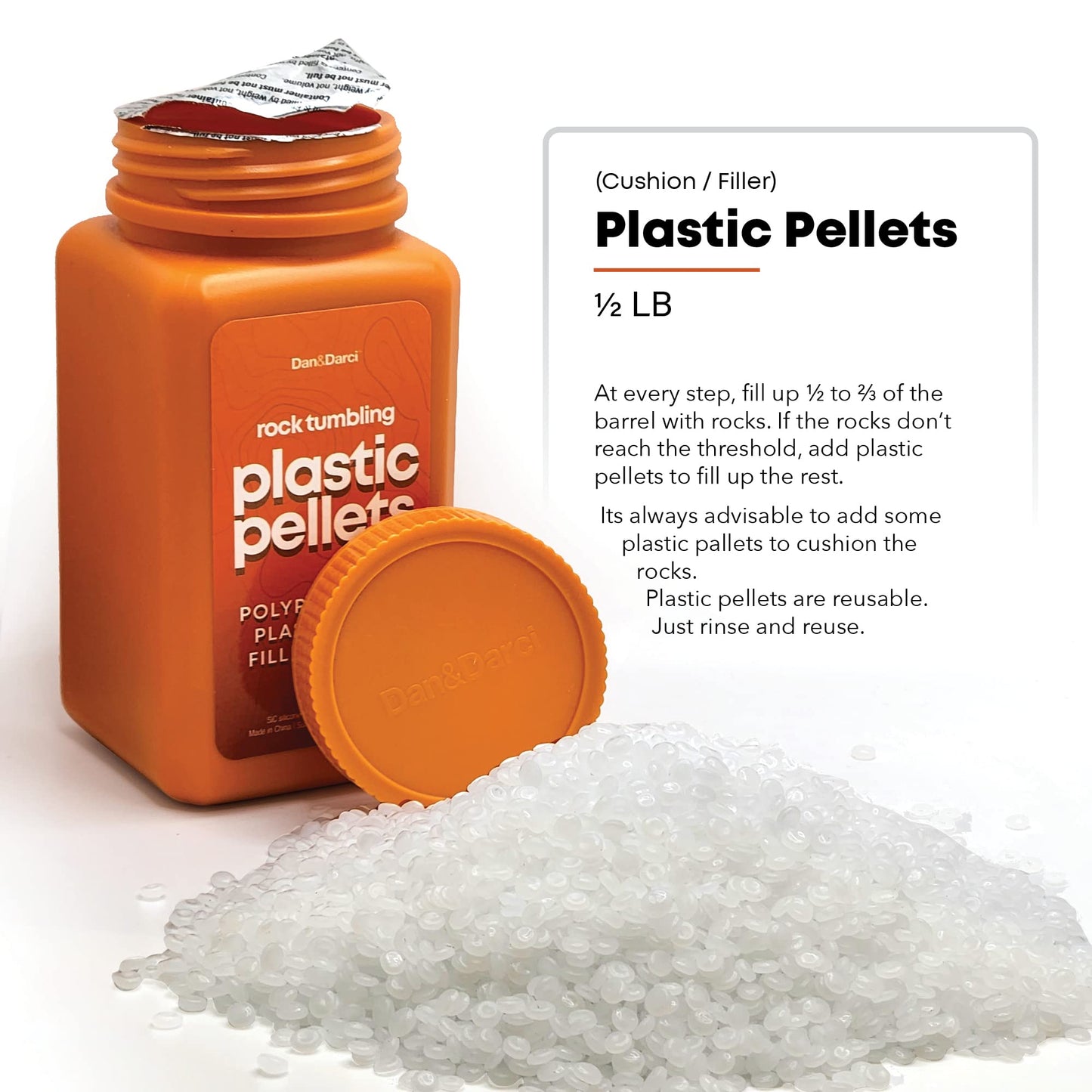 Dan&Darci Rock Tumbler Refill Kit – 3.5 lbs Grit & Poly Pellets, Polishing Media for Stones, Tumblers, and Rock Polishing Supplies