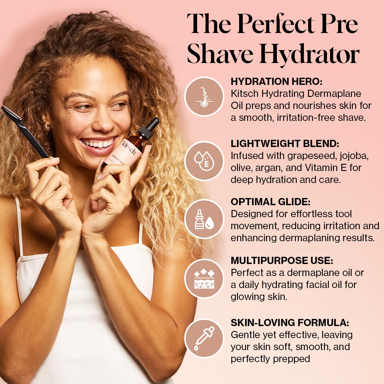 Kitsch Dermaplane Face Oil – Hydrating Jojoba & Argan Oil for Dermaplaning, Gua Sha & Razor Use – Smooth, Radiant Skin, 2oz