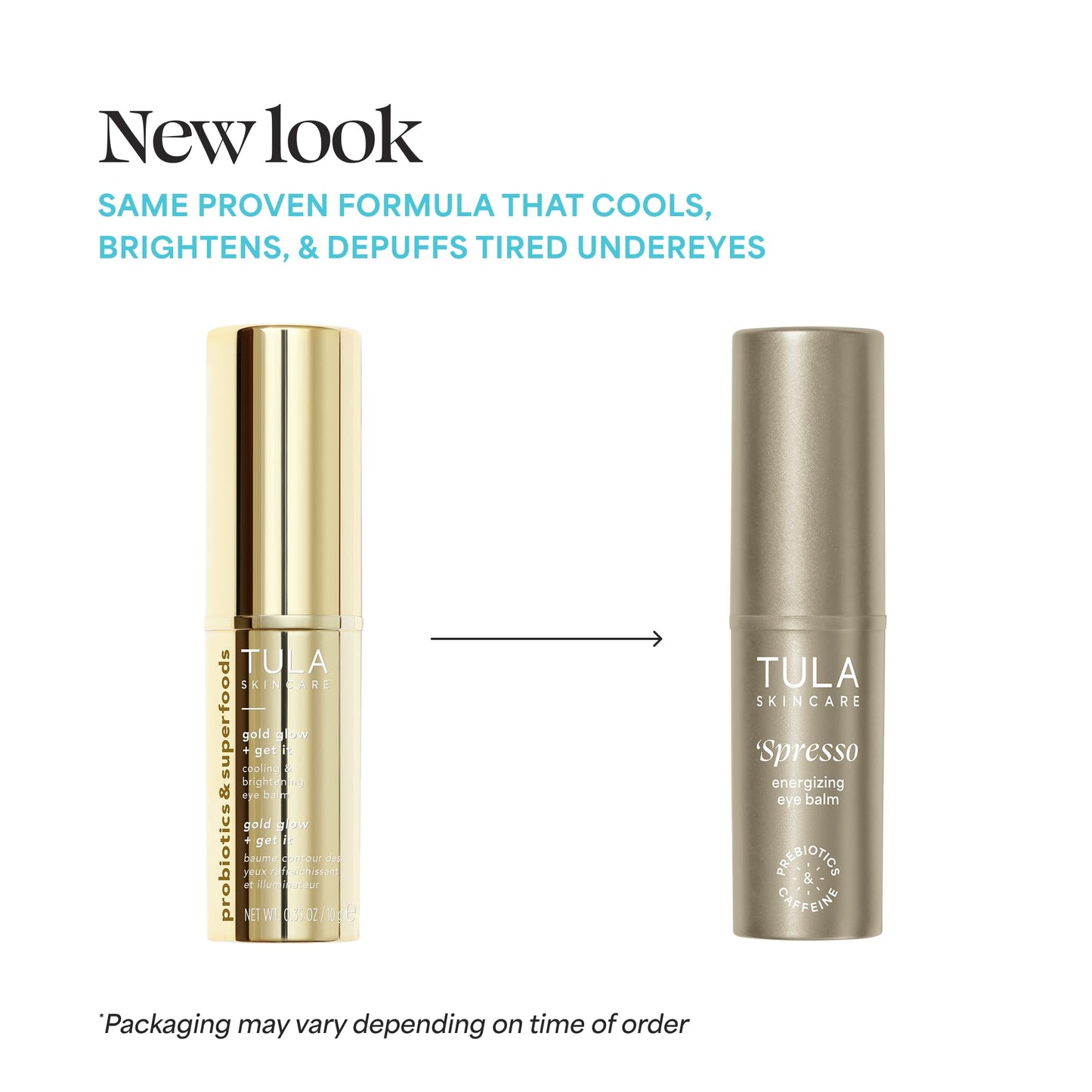 TULA Skin Care Spresso Eye Balm - Energizing, Hydrating Caffeine Treatment for Dark Circles, Gold Glow, Portable 0.35 oz