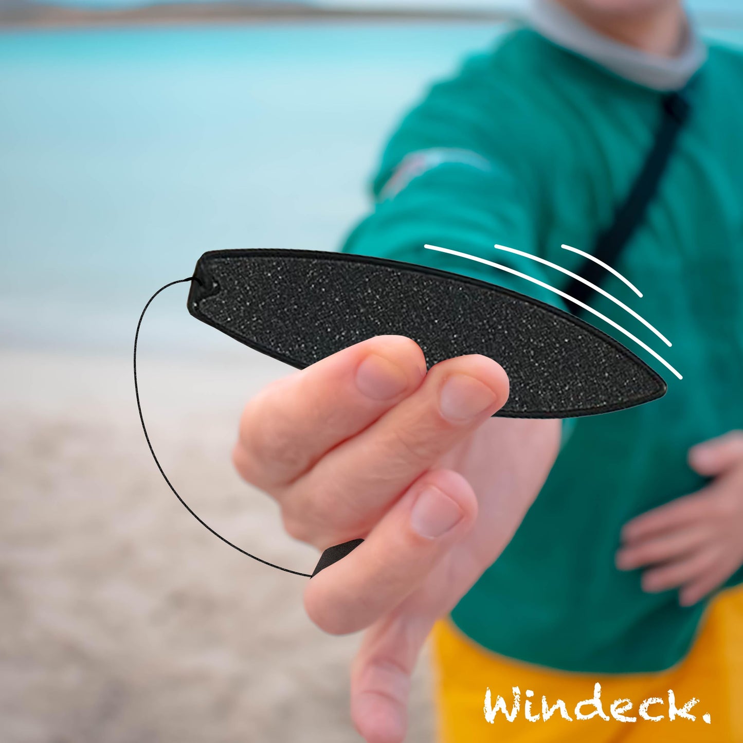Windeck Stealth Black Finger Surfboard – Mini Handboard with Grip Tape & Leash for Air Tricks, Car Window Wind Riding, Kids & Skaters