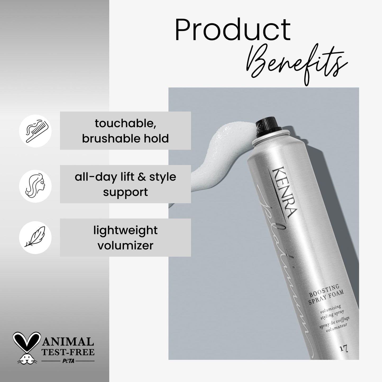 Kenra Platinum Boosting Spray-Foam 17 | Volumizing Styling Foam for All Hair Types | Lightweight, Touchable Hold & All-Day Lift | 8 oz