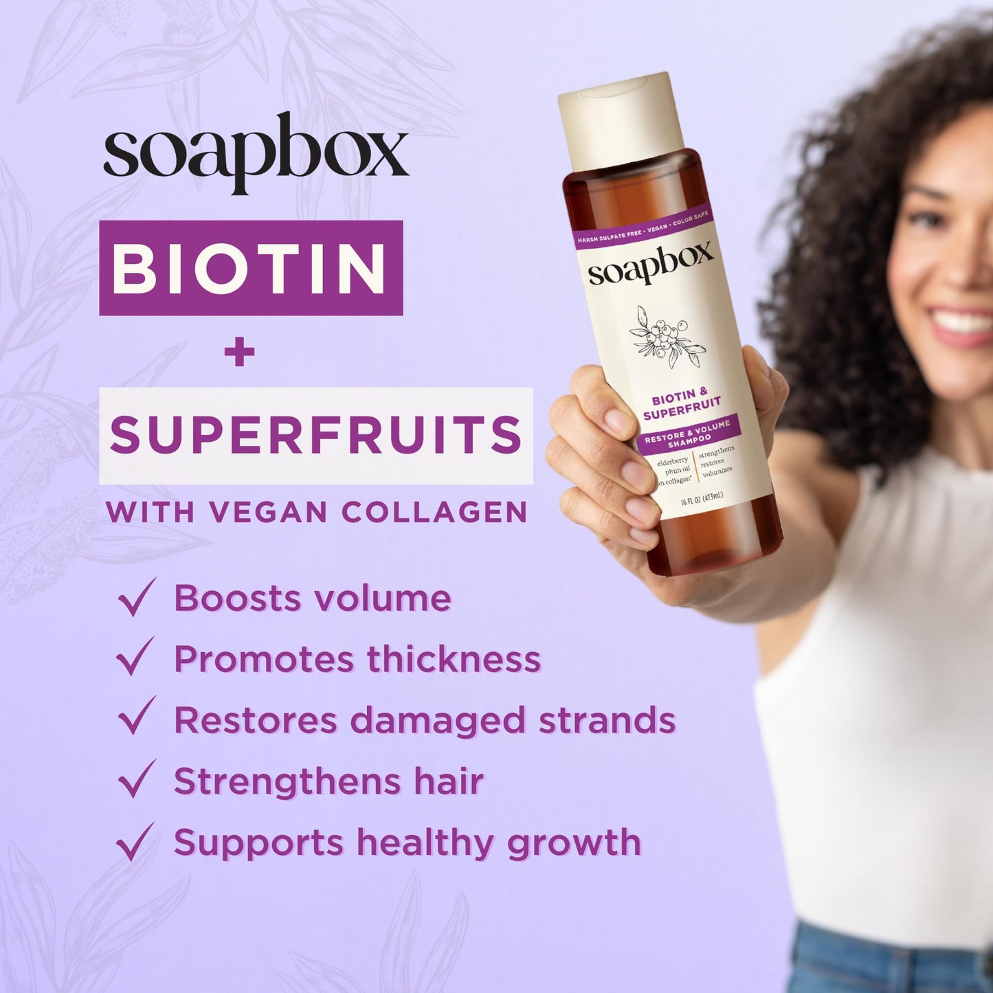 Soapbox Biotin & Superfruit Shampoo & Conditioner Set with Vegan Collagen, Aloe & Shea Butter, Sulfate & Paraben Free, 16 oz Each, 2 Pack