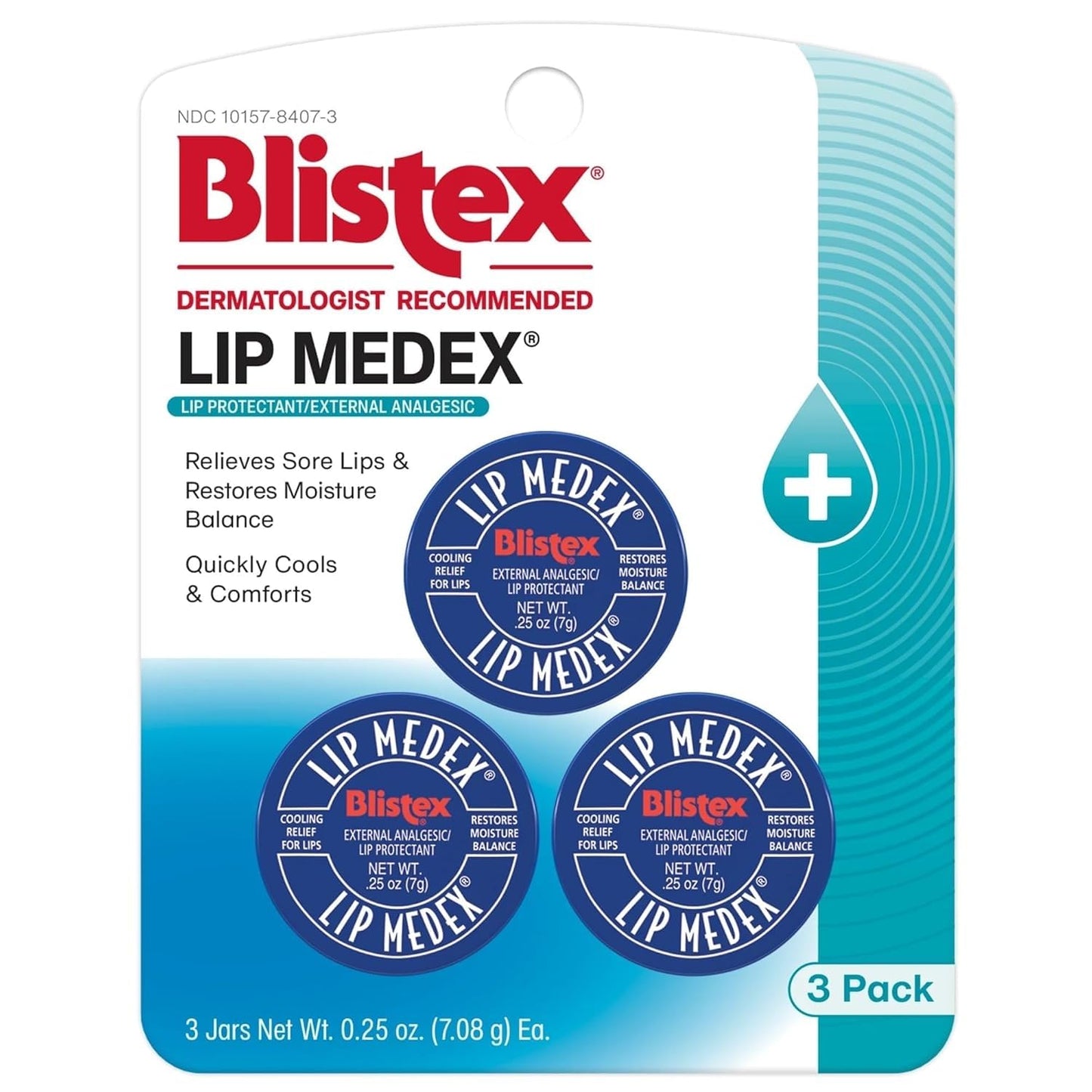 Blistex Lip Medex, 0.25 oz, 3-Count – Medicated Lip Balm for Immediate Cooling, Soothes, Protects & Hydrates Lips, 1 Pack