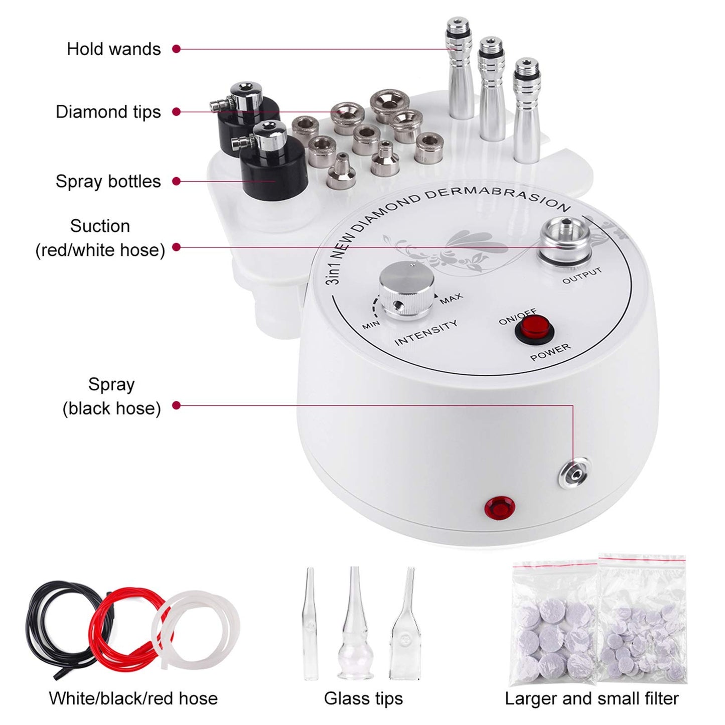 Diamond Microdermabrasion Machine, Yofuly 3 in 1 Professional Microdermabrasion Machine with Vacuum Glass Tube and Spray Bottle for Home Use Skin Care