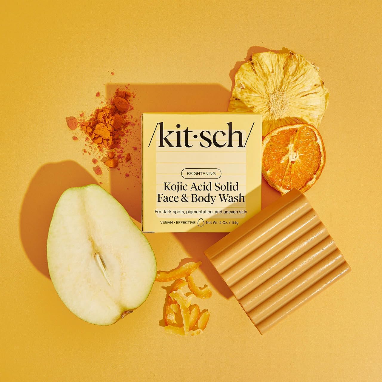 Kitsch Kojic Acid & Turmeric Soap Bar – Brightening Face & Body Wash with Hyaluronic Acid & Shea Butter for Dark Spots & Even Skin Tone, 4 oz