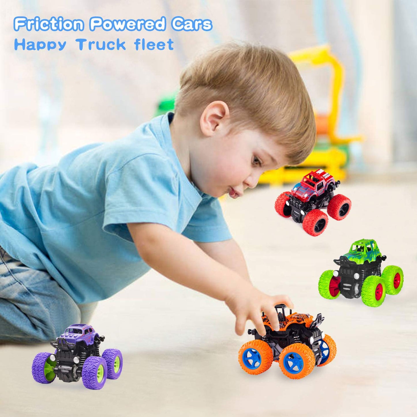 taessv Monster Truck Toy Set – 4 Friction-Powered Push & Go Cars for Toddlers Kids, Birthday & Christmas Gift, Ages 3+ Boys & Girls