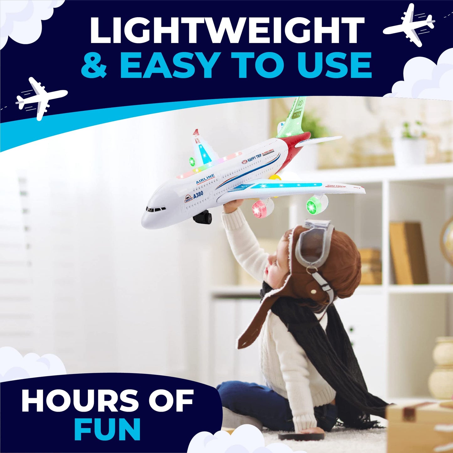 Toysery Airplane Toy for Kids – Bump & Go Action Plane with LED Lights & Sounds, Airbus A380, Toddler Toy for Boys & Girls 3-12 Years