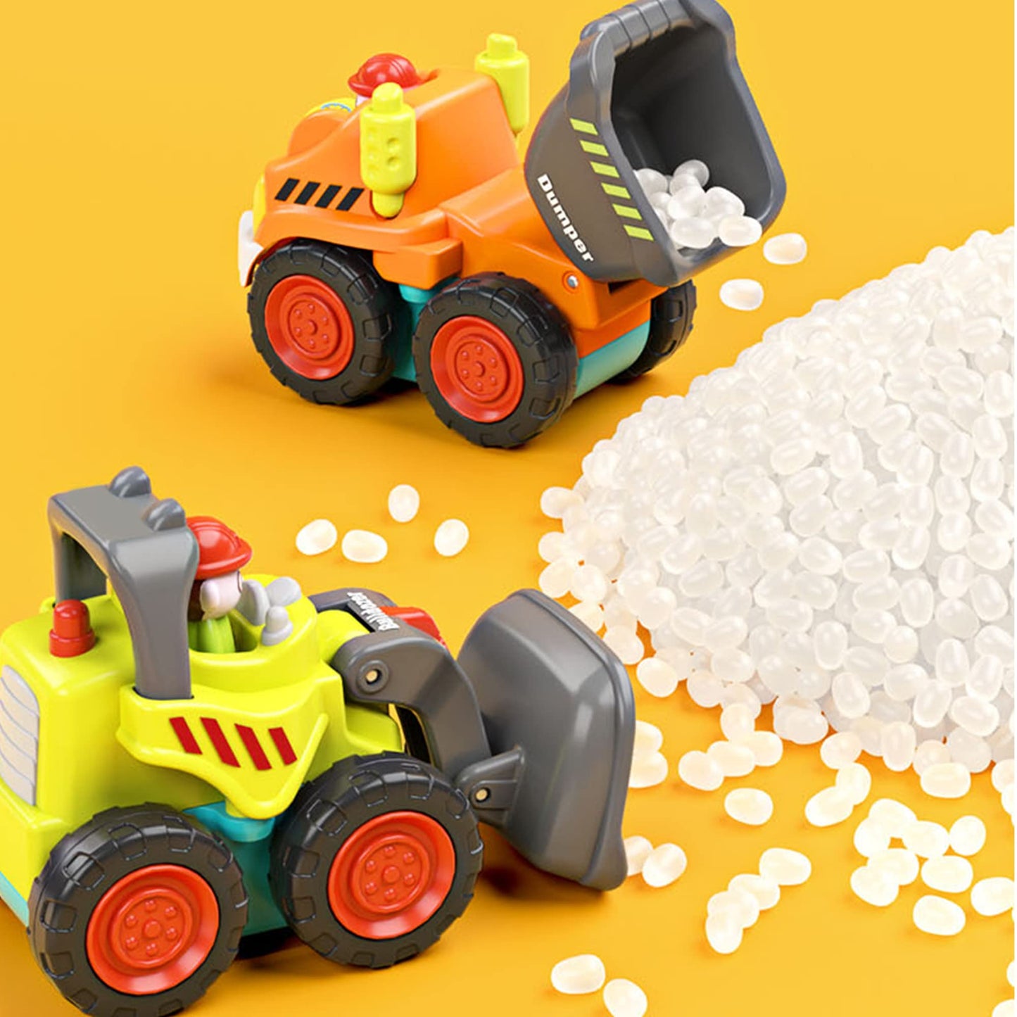 iPlay iLearn Toddler Construction Trucks Set with Playmat – Mini Push Go Cars, Excavator, Dump & Bulldozer, Gifts for 6-36 Month Boys