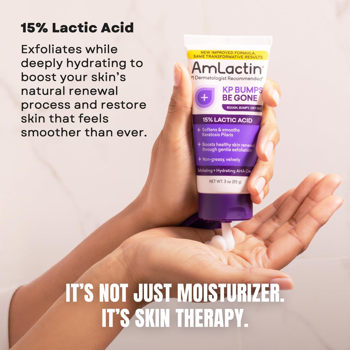 AmLactin KP Bumps Be Gone 3oz - 15% Lactic Acid Moisturizing Cream for Keratosis Pilaris, Dry, Rough & Bumpy Skin Exfoliator