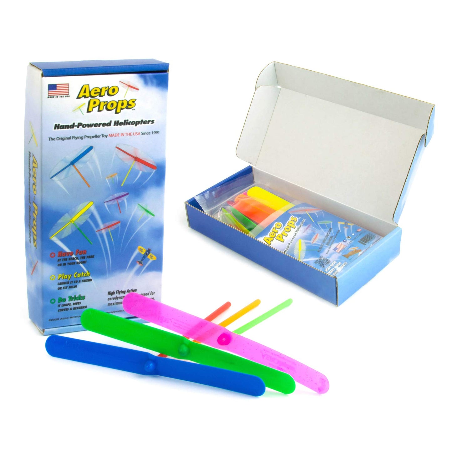 The Original Aero Props 10-Pack - Flying Helicopter Hand Spinner STEM Toy, Plastic Dragonfly Whirlybird, Made in USA, Multi-Color Fun for All Ages